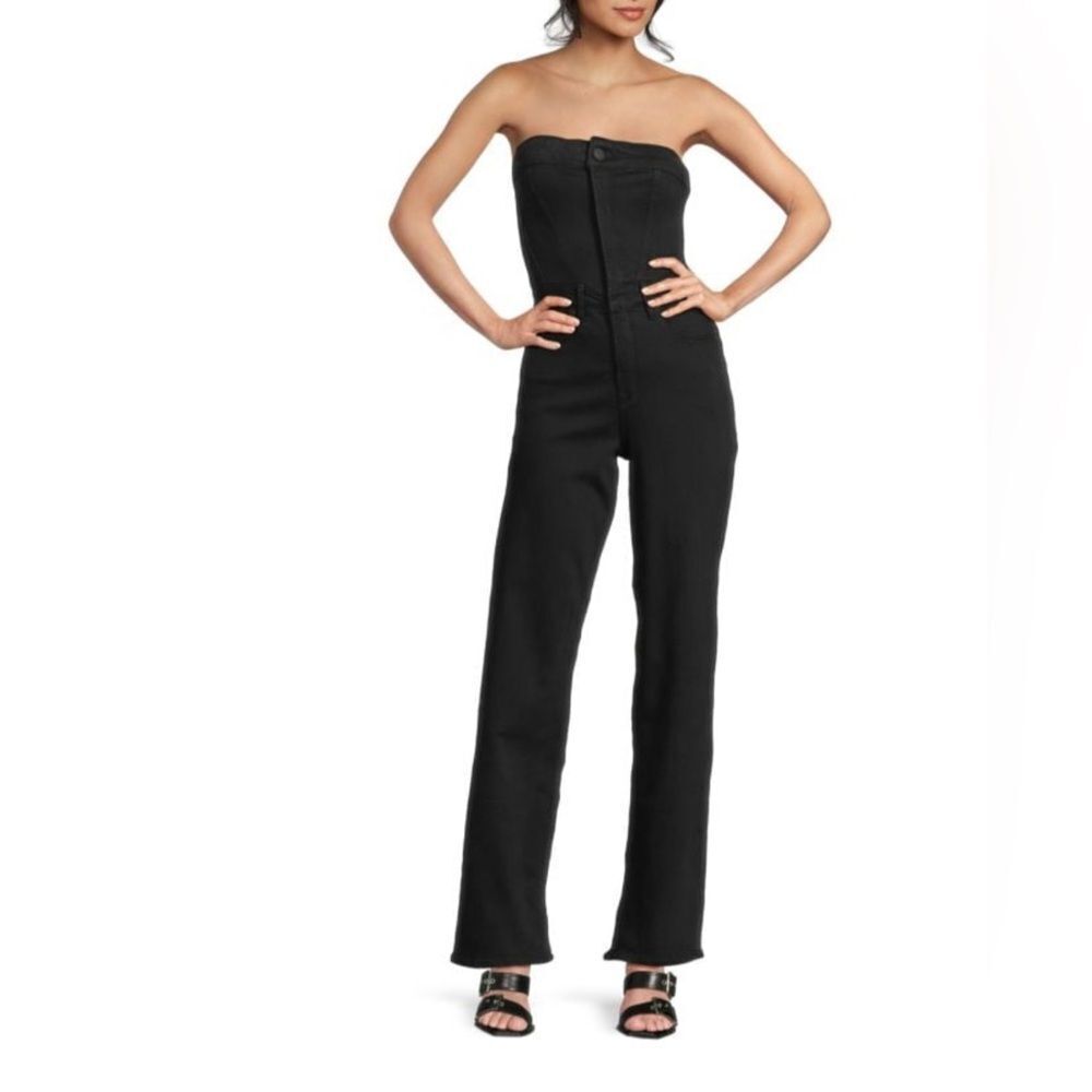 GOOD AMERICAN Tube 90S Bandeau Denim Jumpsuit Black Small EUC